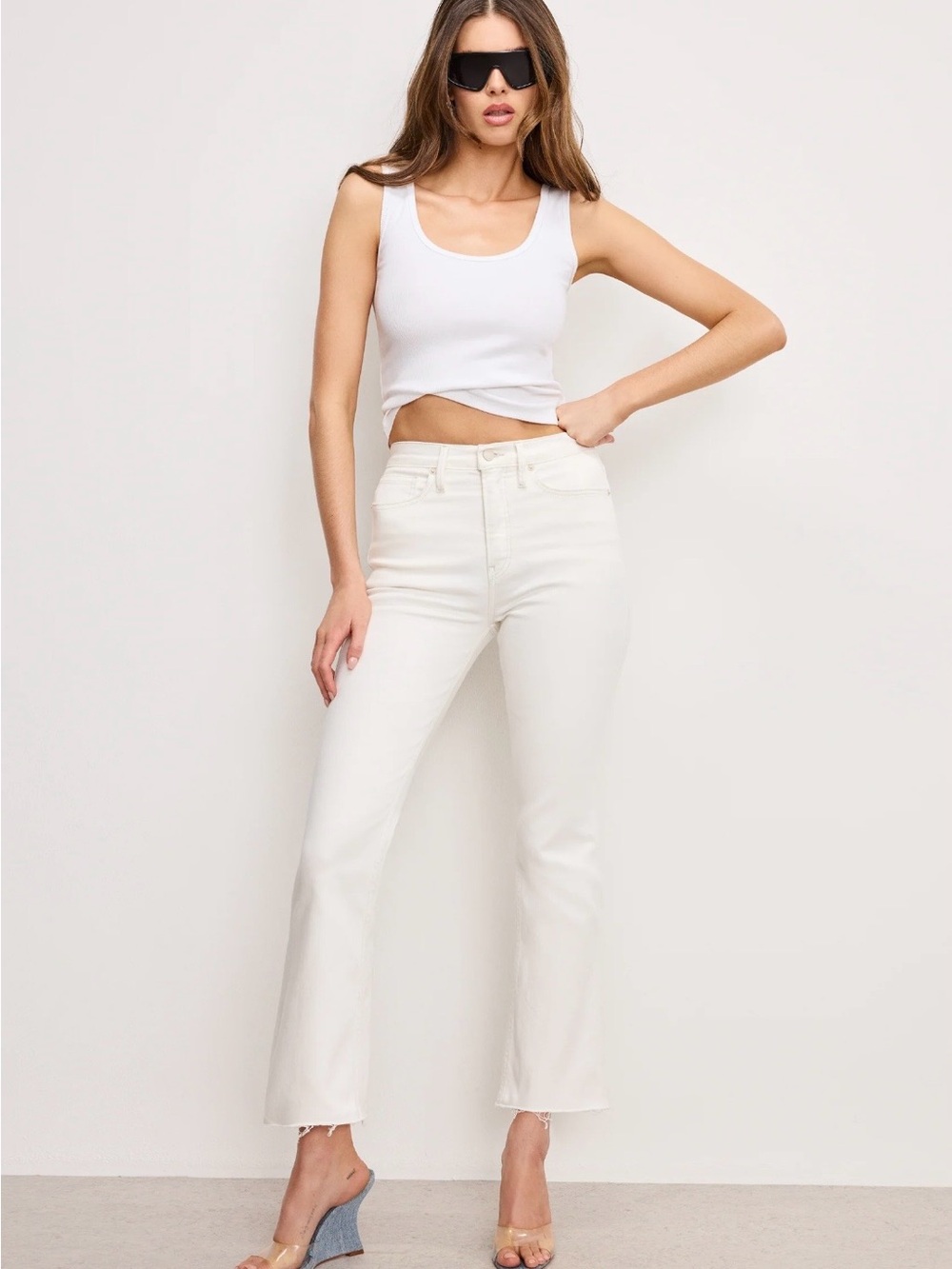 Good American Good Standard Kick Flare Jeans NWT Cloud White Size 32